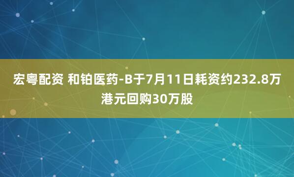 宏粤配资 和铂医药-B于7月11日耗资约232.8万港元回购30万股